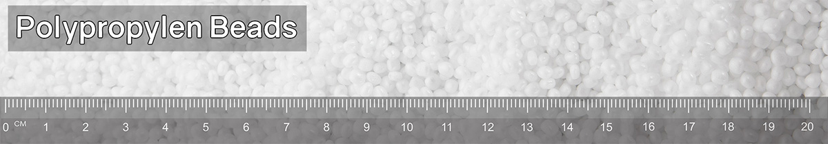 Sitzsack Füllung Polypropylen-Beads mit Groessen-Vergleich