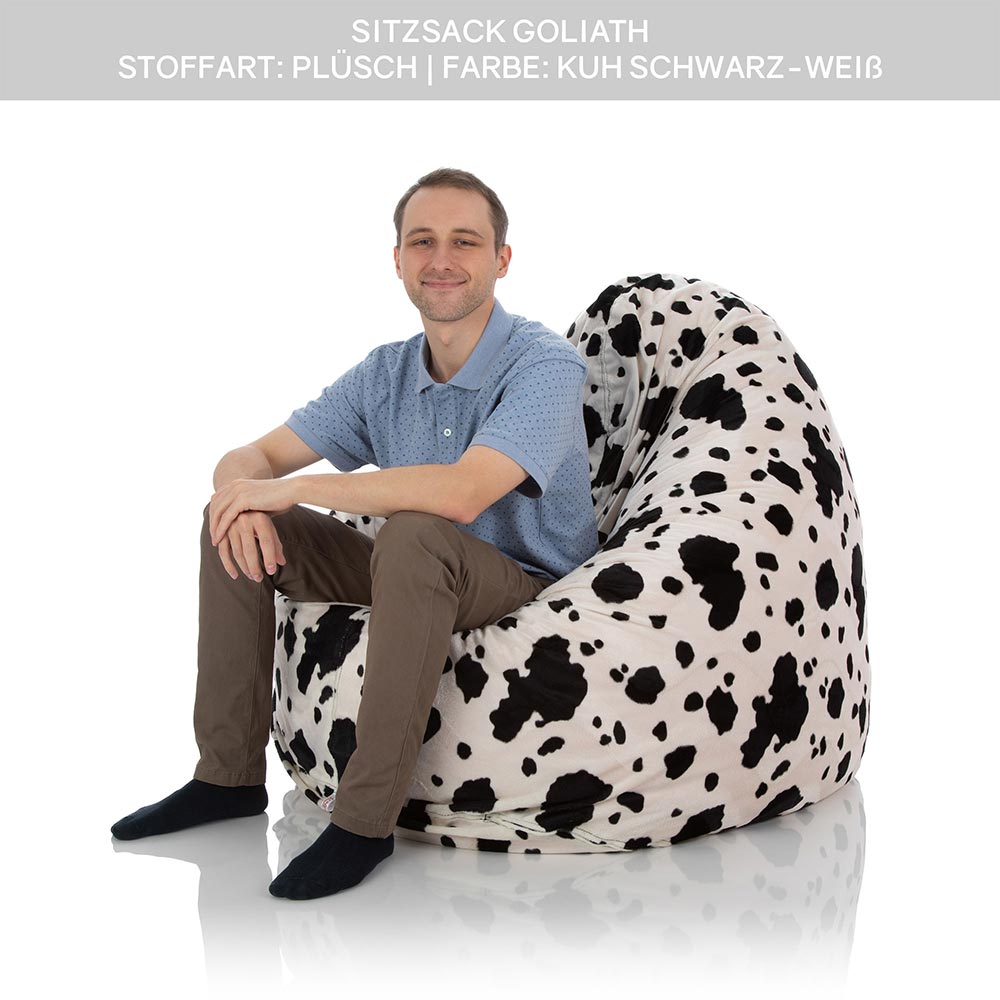 Riesen-Sitzsack Goliath für Wohnzimmer in Pluesch Kuh schwarz-weiss