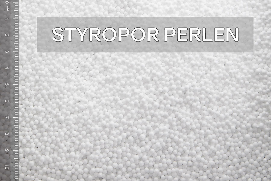 EPS Styropor-Perlen Füllung für Outdoor Sitzsäcke mit Maßband zum Größenvergleich